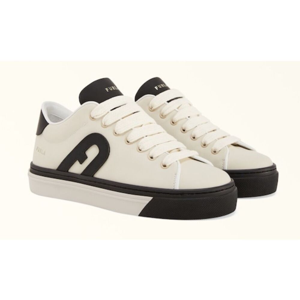 Furla White and Black Low-Top Sneakers
